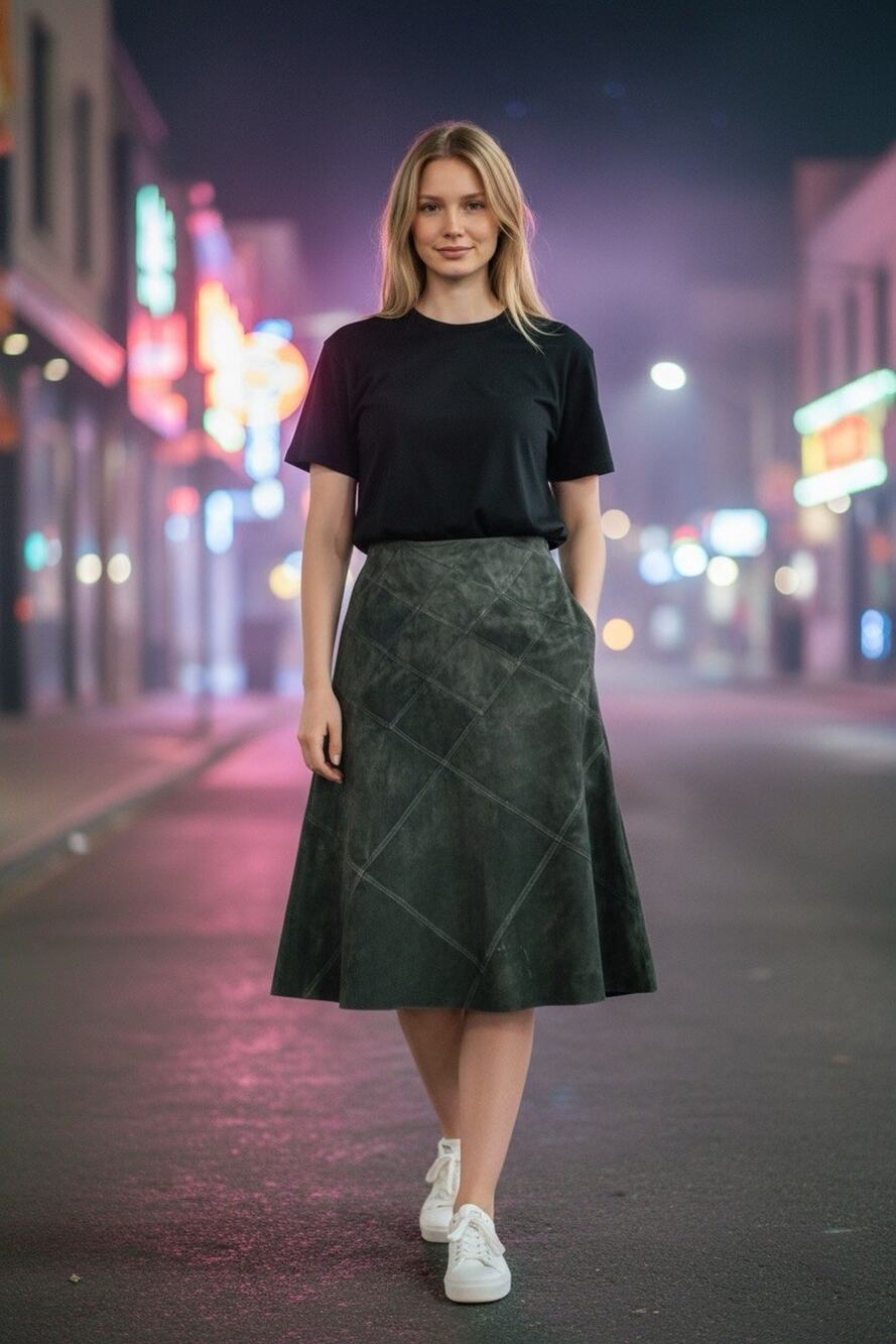 Vintage WilliSmith 4 Black Diagonal Patchwork Paneled Stitching A-Line Skirt